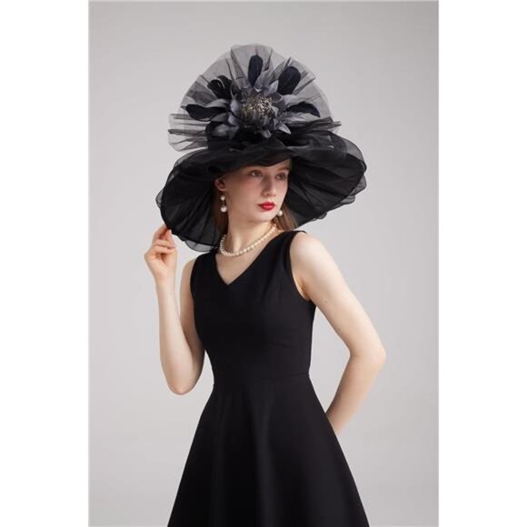 Women's Kentucky Derby Church Dress Hat 01-black, Grey - Picture 4 of 7